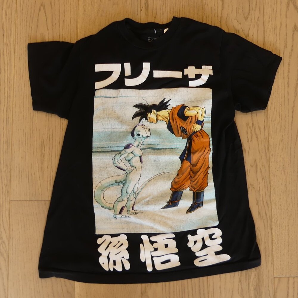 Dragon Ball Z Goku Frieza Anime Japanese Text T-Shirt Black Small
